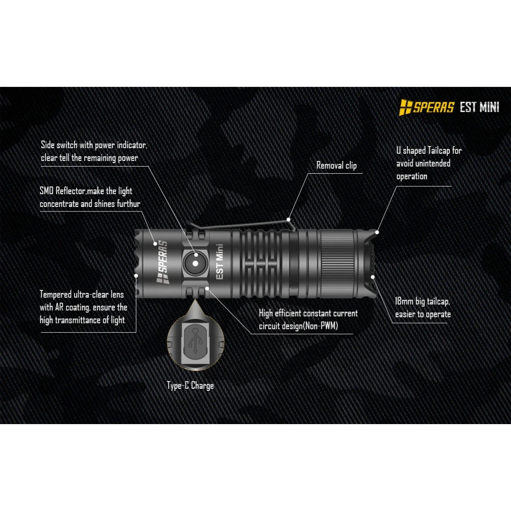 SPERAS EST MINI Rechargeable Pocket Light (1900 Lumens, 211 Metres) 5 SPERAS EST MINI Rechargeable Pocket Light (1900 Lumens, 211 Metres) - Image 3
