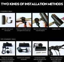 Hi-Max Rechargeable Bicycle Headlight (1800 Lumens) And Bonus Tail Light -Outdoor Equipment Store 120017 installation