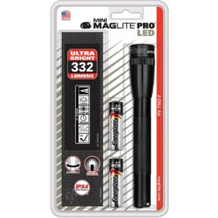 Mini MagLite 2AA Pro LED Flashlight With Nylon Pouch - Black (332 Lumens, 172 Metres) -Outdoor Equipment Store 2AA pro in packet