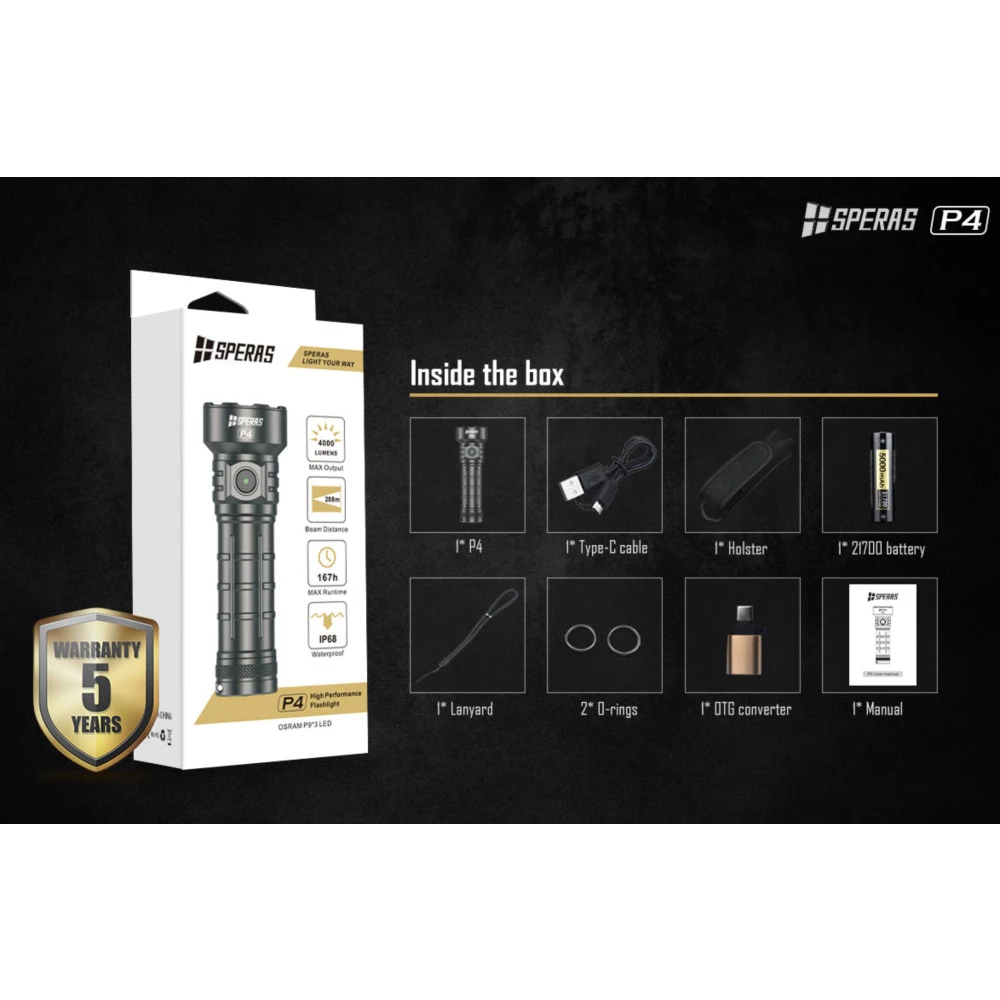 SPERAS P4 Compact Rechargeable Flashlight With Power Bank Function(4000 Lumens, 288 Metres) 14 SPERAS P4 Compact Rechargeable Flashlight With Power Bank Function(4000 Lumens, 288 Metres) - Image 12