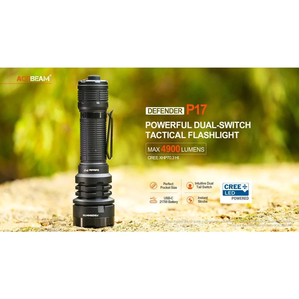 AceBeam Defender P17 Compact Tactical Torch (4900 Lumens, 445 Metres) 5 AceBeam Defender P17 Compact Tactical Torch (4900 Lumens, 445 Metres) - Image 3