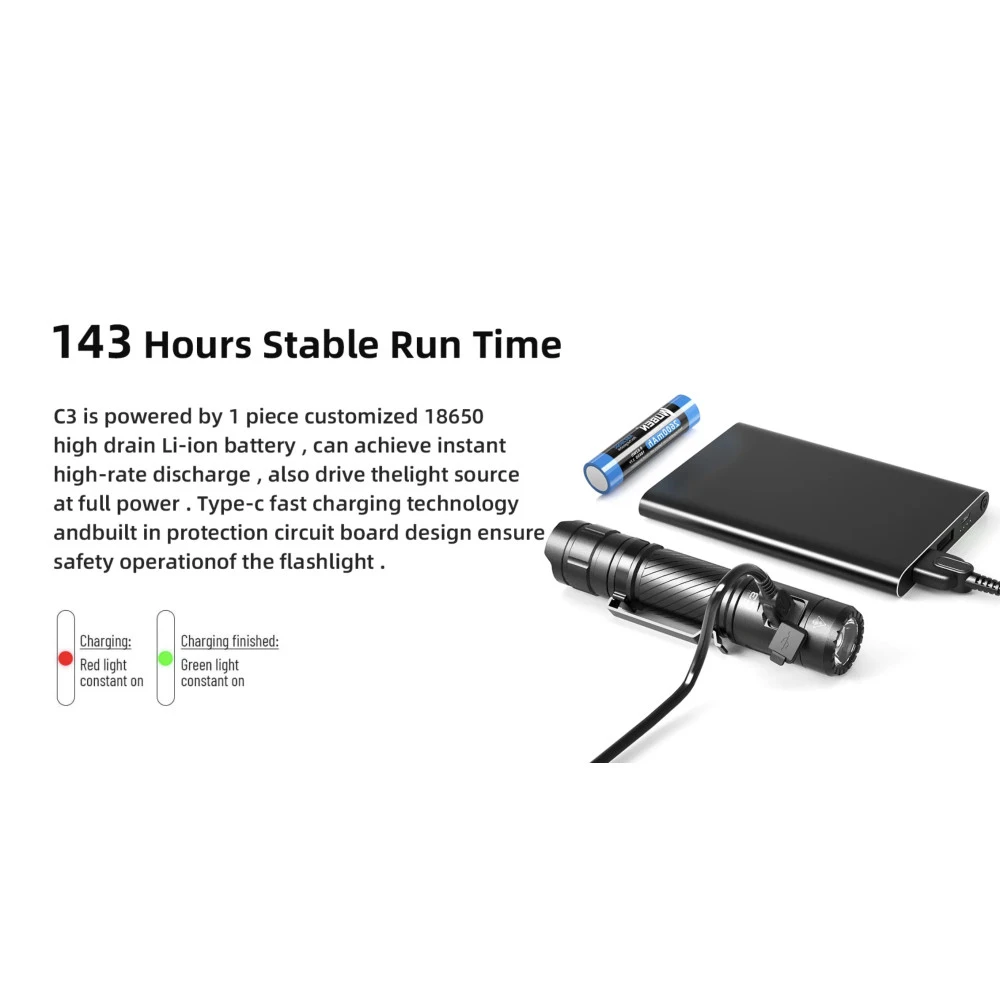 Wuben C3 Rechargeable Compact Flashlight (1200 Lumens, 179 Metres) 11 Wuben C3 Rechargeable Compact Flashlight (1200 Lumens, 179 Metres) - Image 9