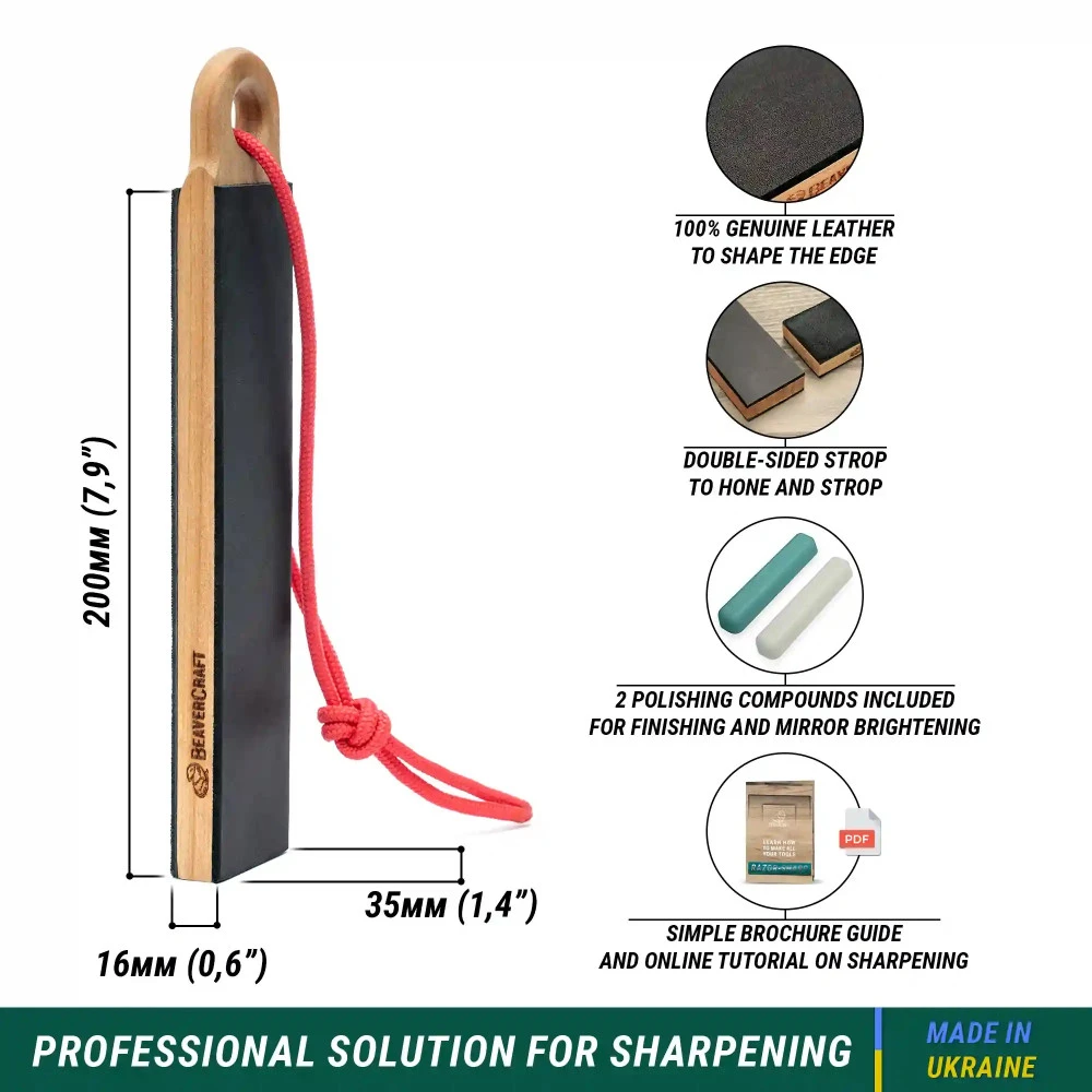BeaverCraft Pocket Dual-Sided Leather Paddle Strop With Two Polishing Compounds - LS9P2 4 BeaverCraft Pocket Dual-Sided Leather Paddle Strop With Two Polishing Compounds - LS9P2 - Image 2