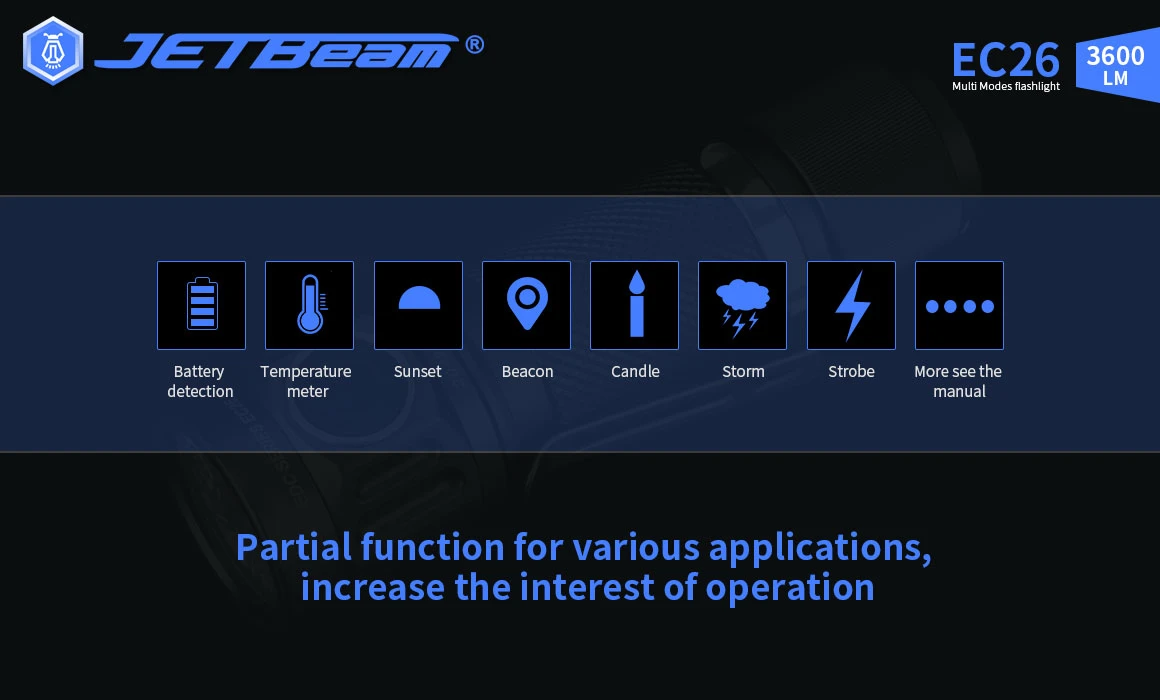 JETBeam EC26 EDC Pocket Flashlight With Stepless Dimming (3600 Lumens, 268 Metres) 8 JETBeam EC26 EDC Pocket Flashlight With Stepless Dimming (3600 Lumens, 268 Metres) - Image 6