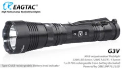 Eagtac G3V USB-C Rechargeable Tactical Torch (3200 Lumens, 247 Metres)) -Outdoor Equipment Store G3V 2