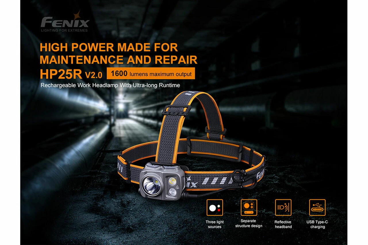 Fenix HP25R V2.0 Rechargeable Spot/Flood Headlamp With Red Light (1600 Lumens) 8 Fenix HP25R V2.0 Rechargeable Spot/Flood Headlamp With Red Light (1600 Lumens) - Image 6