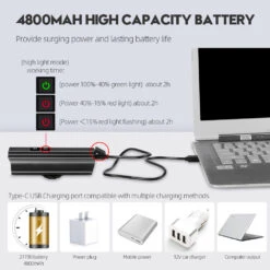 Hi-Max Rechargeable Bicycle Headlight (1800 Lumens) And Bonus Tail Light -Outdoor Equipment Store Hi Max 120017 4