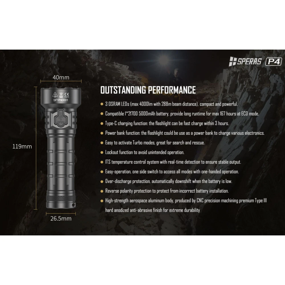 SPERAS P4 Compact Rechargeable Flashlight With Power Bank Function(4000 Lumens, 288 Metres) 7 SPERAS P4 Compact Rechargeable Flashlight With Power Bank Function(4000 Lumens, 288 Metres) - Image 5
