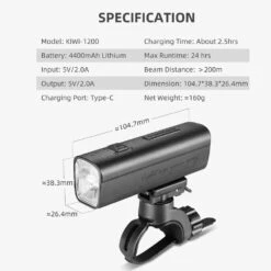 Gaciron KIWI-1200 Rechargeable Anti-Glare Front Bicycle Light With Bluetooth (1200 Lumens) -Outdoor Equipment Store MU97hZXlbsjNZI0oYXIHnCT0AFO6bf metaS0lXSS0xMjAwIEFudGktR2xhcmUgLlNwZWNzLndlYnA3D