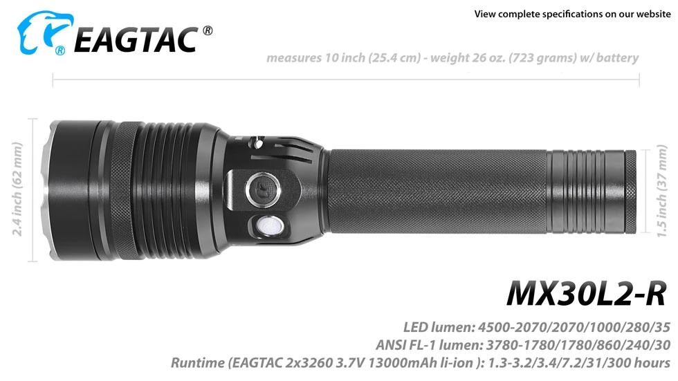 Eagtac MX30L2-R Rechargeable Security Torch (4500 Lumens, 492 Metres) 16 Eagtac MX30L2-R Rechargeable Security Torch (4500 Lumens, 492 Metres) - Image 14