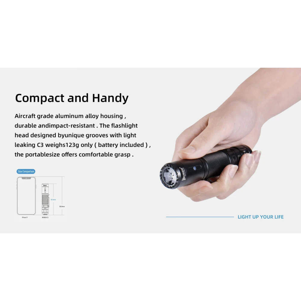 Wuben C3 Rechargeable Compact Flashlight (1200 Lumens, 179 Metres) 10 Wuben C3 Rechargeable Compact Flashlight (1200 Lumens, 179 Metres) - Image 8