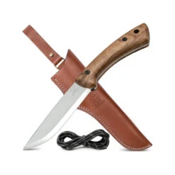 BeaverCraft BSH1 Dune Bushcraft Knife - 4.92" Carbon Steel Fixed-Blade With Walnut Handle And Leather Cover