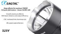Eagtac S25V USB-C Rechargeable Torch (1200 Lumens, 664 Metres) -Outdoor Equipment Store S25V 4