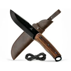 BeaverCraft BSH4 Dusk Bushcraft Knife - 4.92" Coated Carbon Steel Fixed-Blade With Walnut Handle And Leather Cover