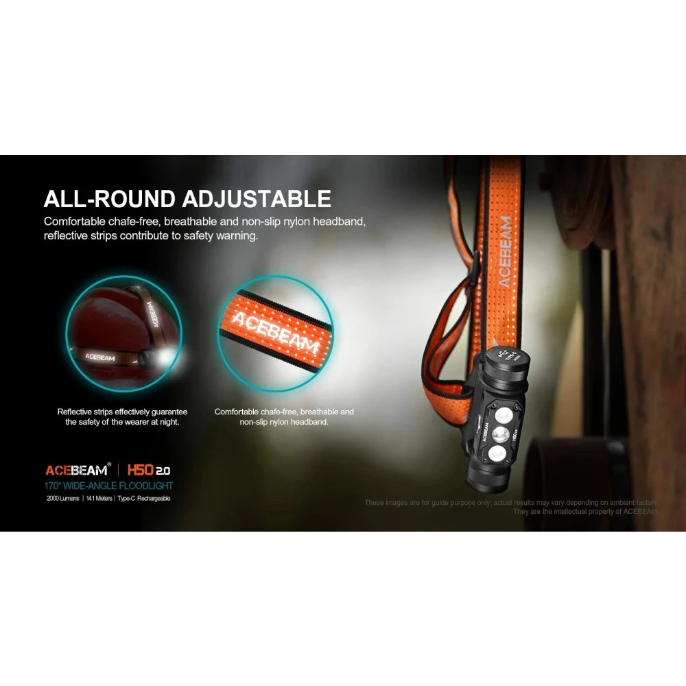 AceBeam H50 2.0 High Performance Rechargeable Spot/Flood High CRI Headlamp (2000 Lumens, 141 Metres) 11 AceBeam H50 2.0 High Performance Rechargeable Spot/Flood High CRI Headlamp (2000 Lumens, 141 Metres) - Image 9