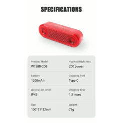 Gaciron W12BR-200 Rechargeable Smart Rear Bicycle Light For Saddle And Cargo Rack - 200 Lumens -Outdoor Equipment Store ZshHBosADCzFswIHj97SqT6hjSTriM metaVzEyQlItMjAwIHNwZWNzLmpwZWc3D