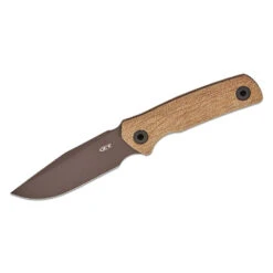 Zero Tolerance 0004 - Fixed Blade Knife 4.2" Dark Bronze Cerakote CPM-CruWear Blade, Natural Canvas Micarta Handles, Adjustable Leather Belt Pouch