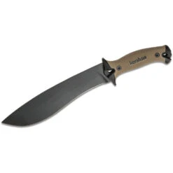 Kershaw Camp 10 Fixed Blade, 10" Black Powder Coated 65Mn Carbon Steel Blade, Tan Rubber Handles, GRN Cover - 1077TAN