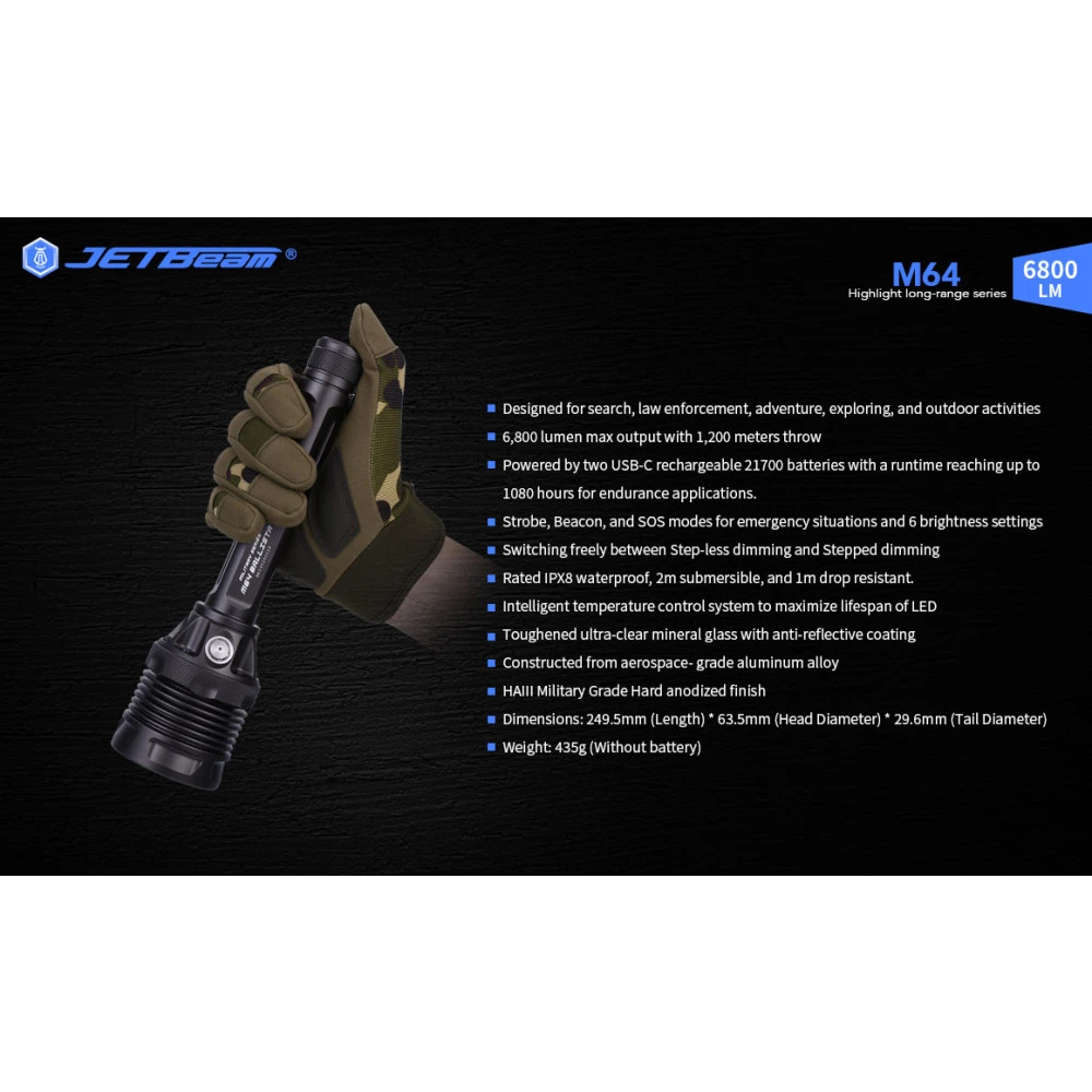 JETBeam M64 Search Light (6800 Lumens, 1200 Metres) 8 JETBeam M64 Search Light (6800 Lumens, 1200 Metres) - Image 6