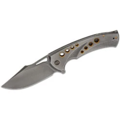 WE Knife Co. Swiftfin, 3.8" Polished Grey Modified Clip Point CPM-20CV Blade, Polished Grey Milled Titanium Handles, Damasteel Pivot Cap - WE23051-3