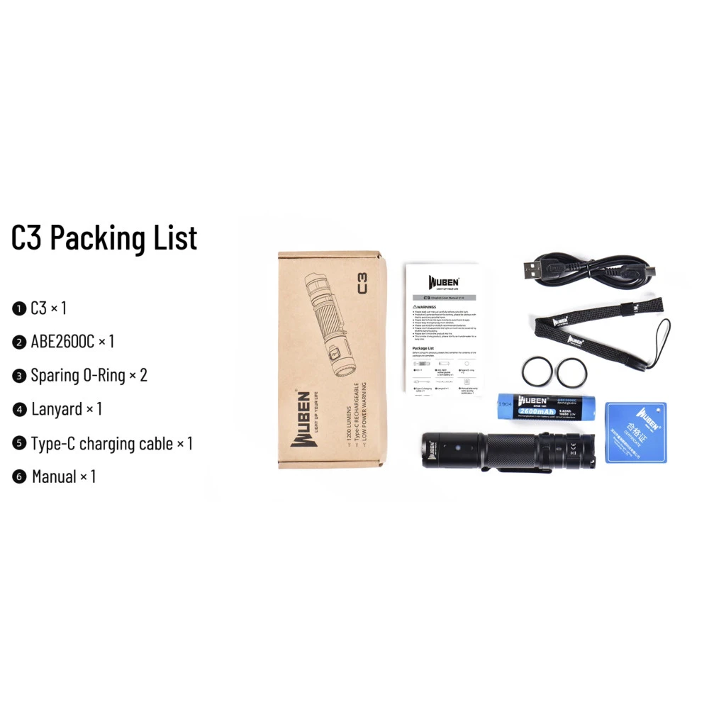 Wuben C3 Rechargeable Compact Flashlight (1200 Lumens, 179 Metres) 20 Wuben C3 Rechargeable Compact Flashlight (1200 Lumens, 179 Metres) - Image 18