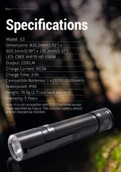 Klarus E3 Rechargeable Deep Carry Pocket Flashlight (2200 Lumens, 230 Metres) 36 Klarus E3 Rechargeable Deep Carry Pocket Flashlight (2200 Lumens, 230 Metres) -Outdoor Equipment Store klarus e3 13