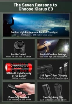 Klarus E3 Rechargeable Deep Carry Pocket Flashlight (2200 Lumens, 230 Metres) 33 Klarus E3 Rechargeable Deep Carry Pocket Flashlight (2200 Lumens, 230 Metres) -Outdoor Equipment Store klarus e3 4