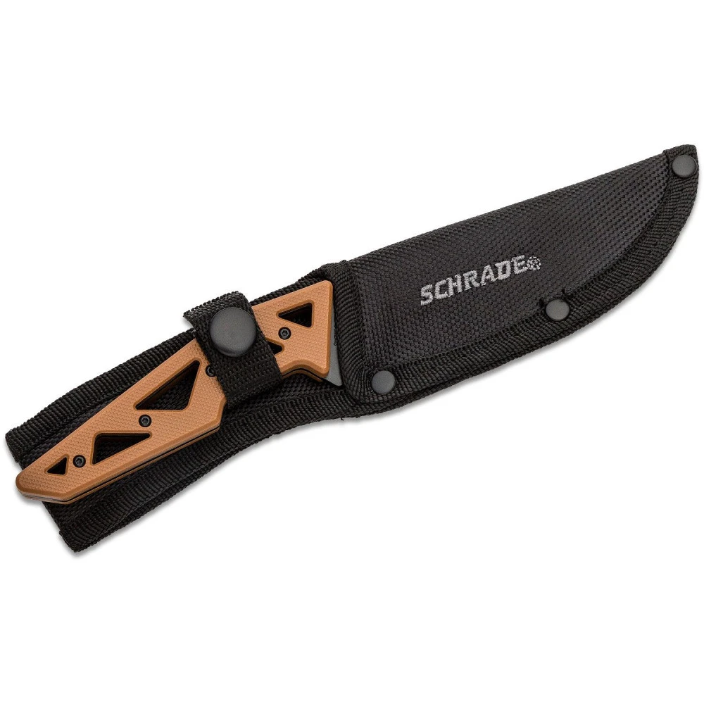 Schrade Frontier 4.5" Fixed Blade - Tan Skeletonised GFN With Black Blade + Nylon Pouch 1124284 4 Schrade Frontier 4.5" Fixed Blade - Tan Skeletonised GFN With Black Blade + Nylon Pouch 1124284 - Image 2