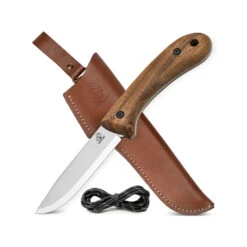 BeaverCraft BSH2 Glacier Bushcraft Knife - 4.13" Carbon Steel Fixed-Blade With Walnut Handle And Leather Cover