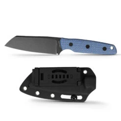 Vosteed Mink D0104 - 3.99" Nitro-V Black Stonewashed Fixed Sheepsfoot Blade, Blue Micarta Handle