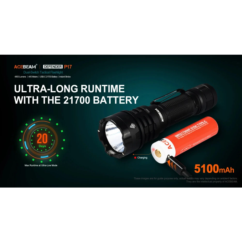 AceBeam Defender P17 Compact Tactical Torch (4900 Lumens, 445 Metres) 11 AceBeam Defender P17 Compact Tactical Torch (4900 Lumens, 445 Metres) - Image 9