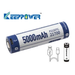 KeepPower 21700 Type-C Rechargeable 5000mAh Li-ion Battery, 8.0A Discharge (Protected) - P2150TC