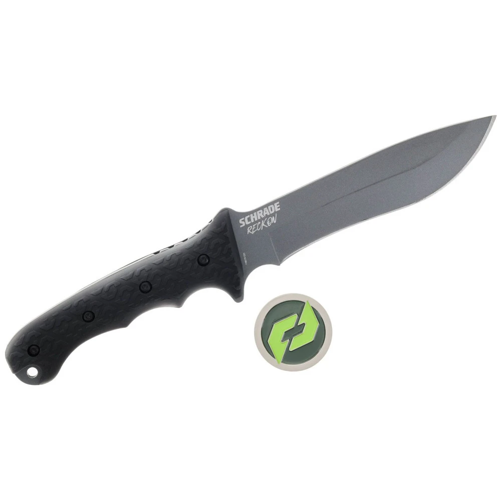 Schrade Delta Class Reckon - 5.9" TiNi-Coated AUS-8 Recurve Drop Point Fixed Blade, Black Overmould Handles, With Injection Moulded Cover 1182522 7 Schrade Delta Class Reckon - 5.9" TiNi-Coated AUS-8 Recurve Drop Point Fixed Blade, Black Overmould Handles, With Injection Moulded Cover 1182522 - Image 5